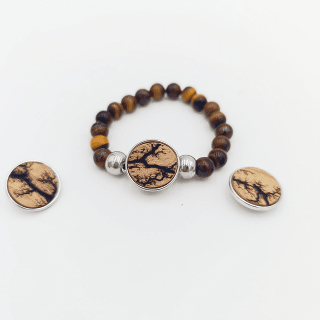 Bracelet pierre oeil de tigre et cabochon en erable 